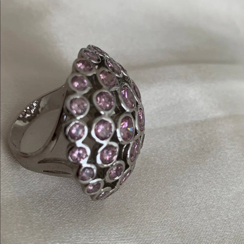 Sterling Sliver Dome Ring with Pink Gemstones